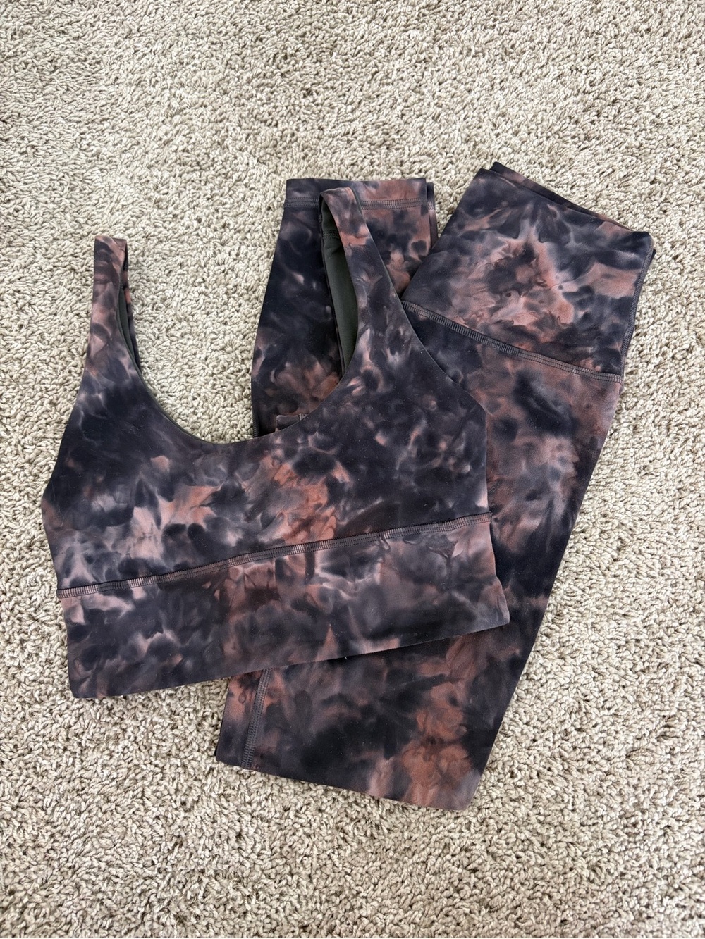 lululemon athletica Black & Brown Tie-Dye Leggings and Sports Bra Set - Picture 1 of 6